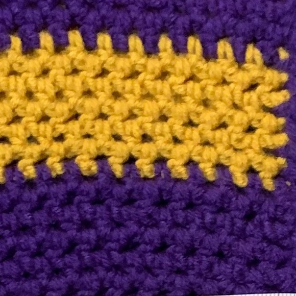 Unisex Purple & Gold crochet color block scarf - Picture 4 of 4
